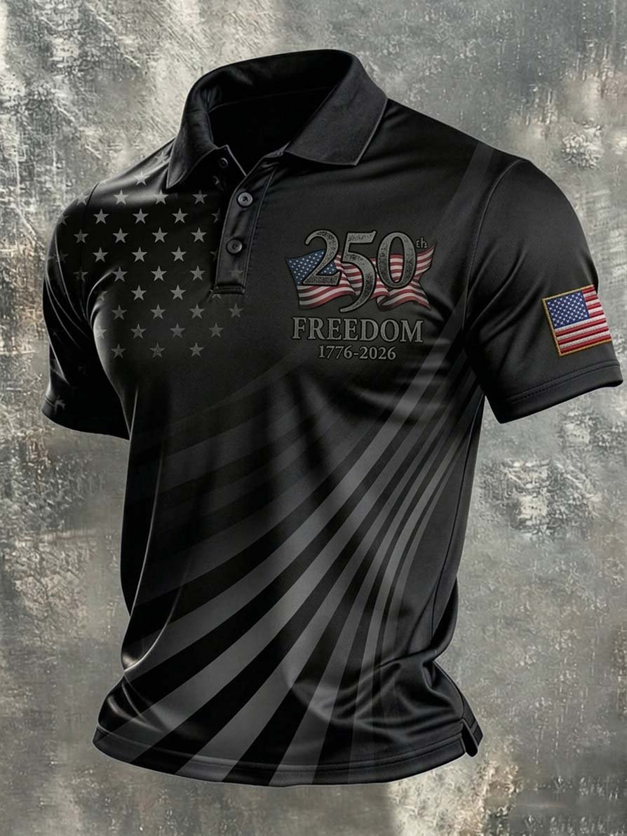 Men's Casual Artistic American 250th Anniversary Flag Print Polo Shirt