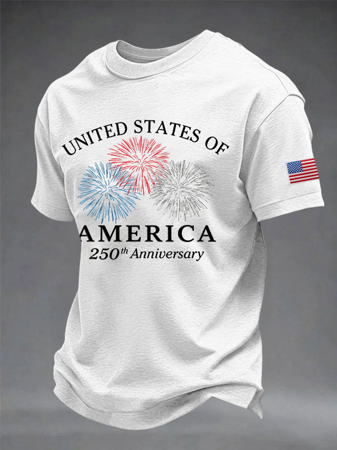 Men's USA 250th Anniversary Print Round Neck T-shirt
