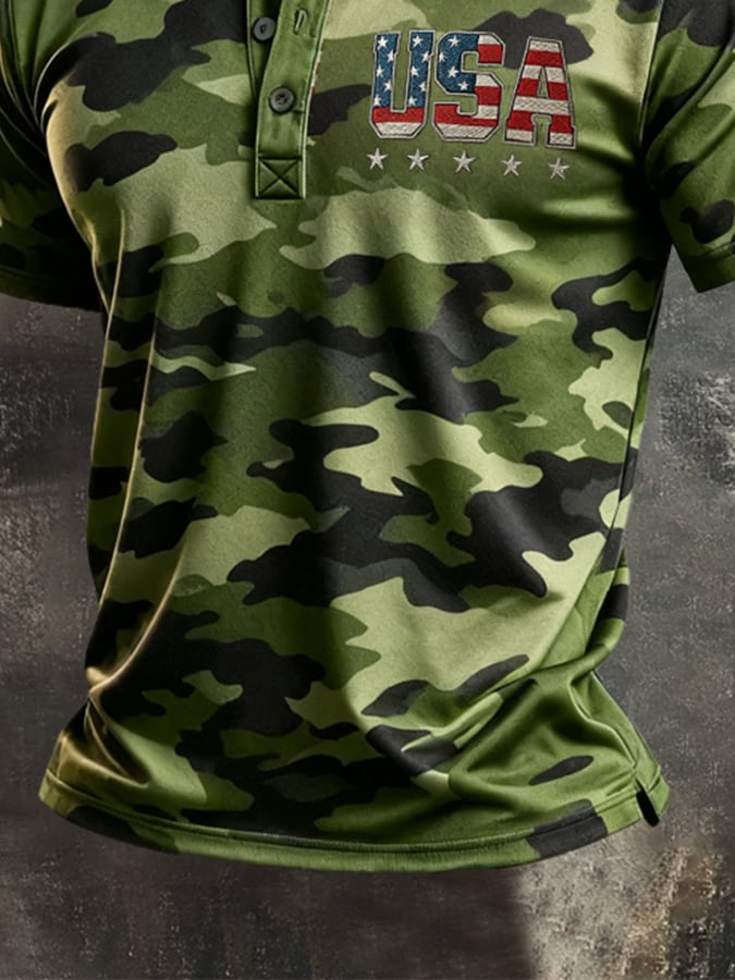 Men's Retro "Patriot" Color-Block Short-Sleeve Polo Shirt