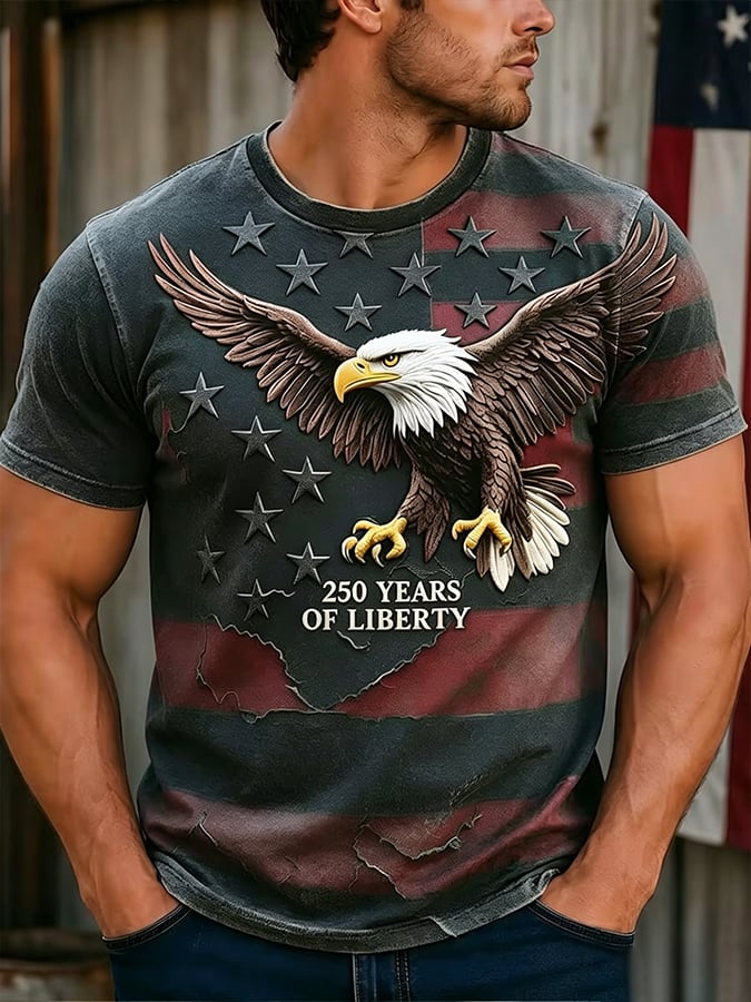 Men's 250th Independence Day Commemorative Freedom・Courage・Pride Printed Top