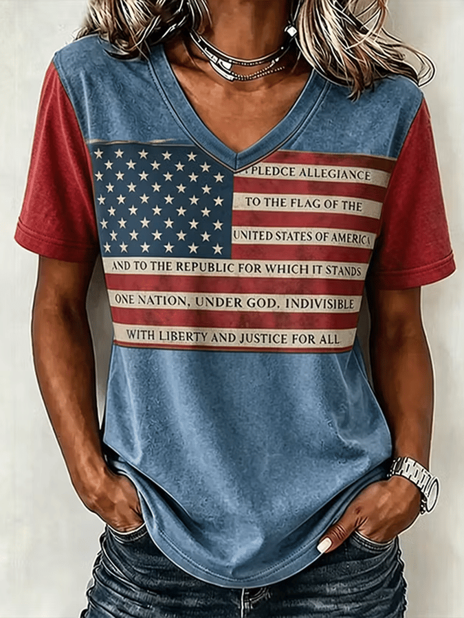 American Patriotic Art Design Pattern Women's V-Neck T-Shirt
