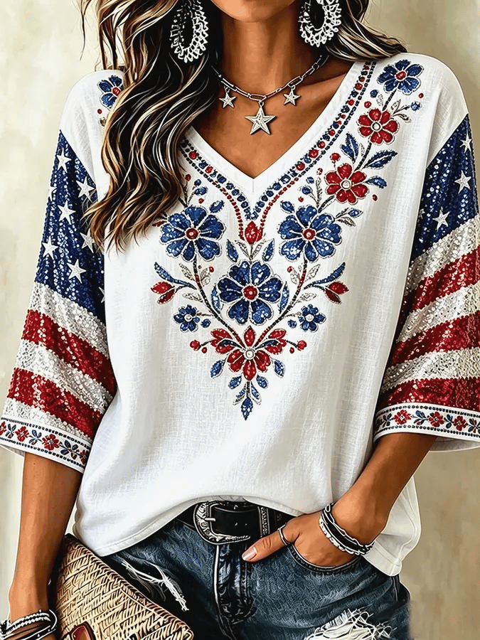 Women's USA1776-2026 Freedom Print Casual Top