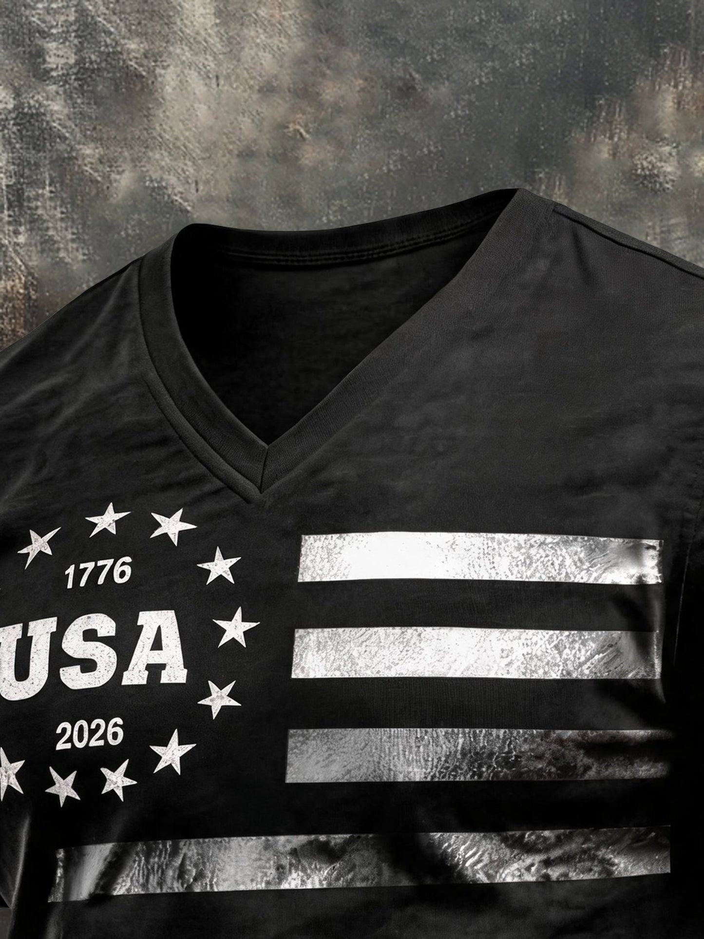 Men's Retro Patriotic Color-Block V-Neck Short-Sleeve T-Shirt