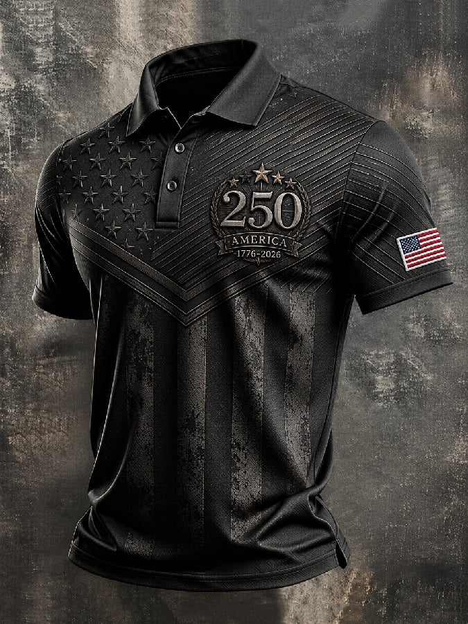 Men's Casual Artistic American 250th Anniversary Flag Print Polo Shirt