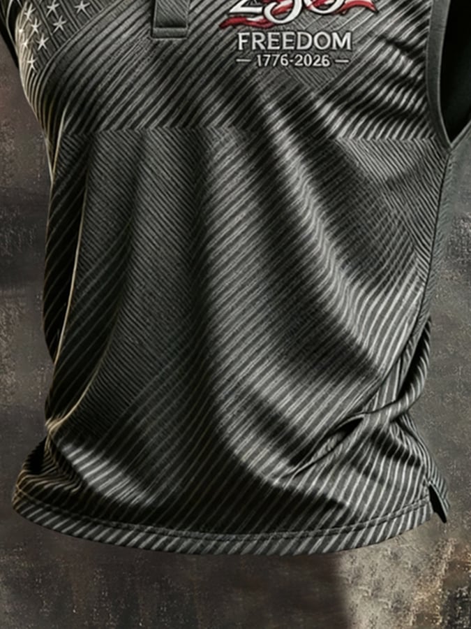 Men's Vintage Independence Day Patriotic Sleeveless Polo Vest