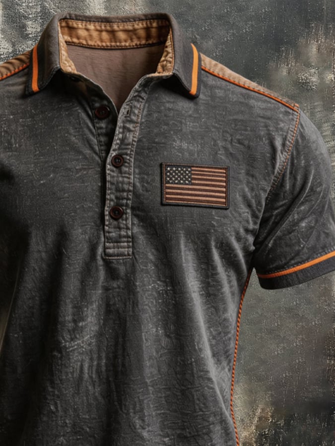 Men's Retro "Patriot" Color-Block Short-Sleeve Polo Shirt