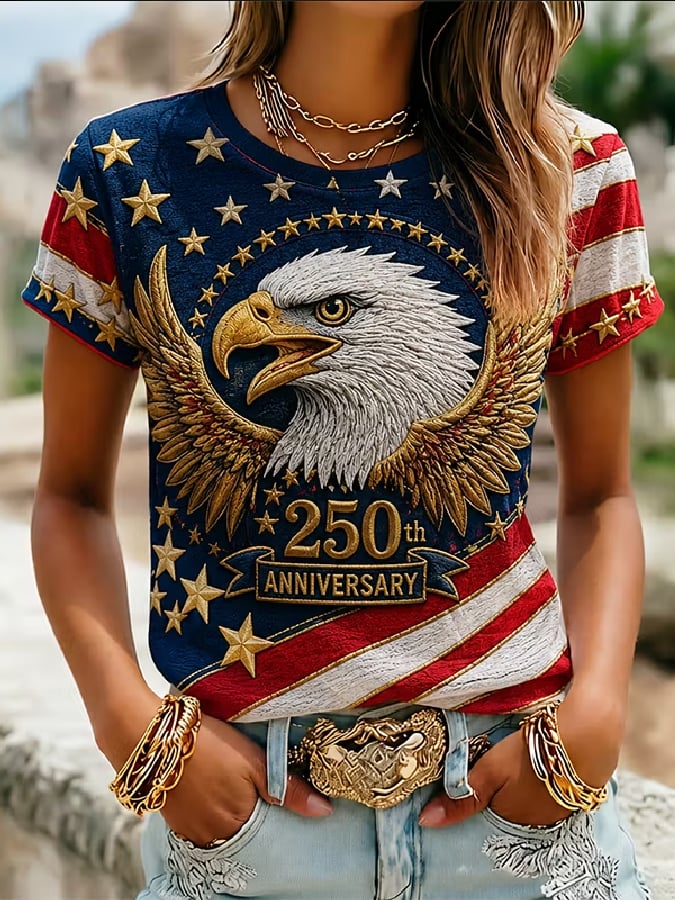 Women's U.S. 250th Anniversary Commemorative Printed Casual V-Neck Top