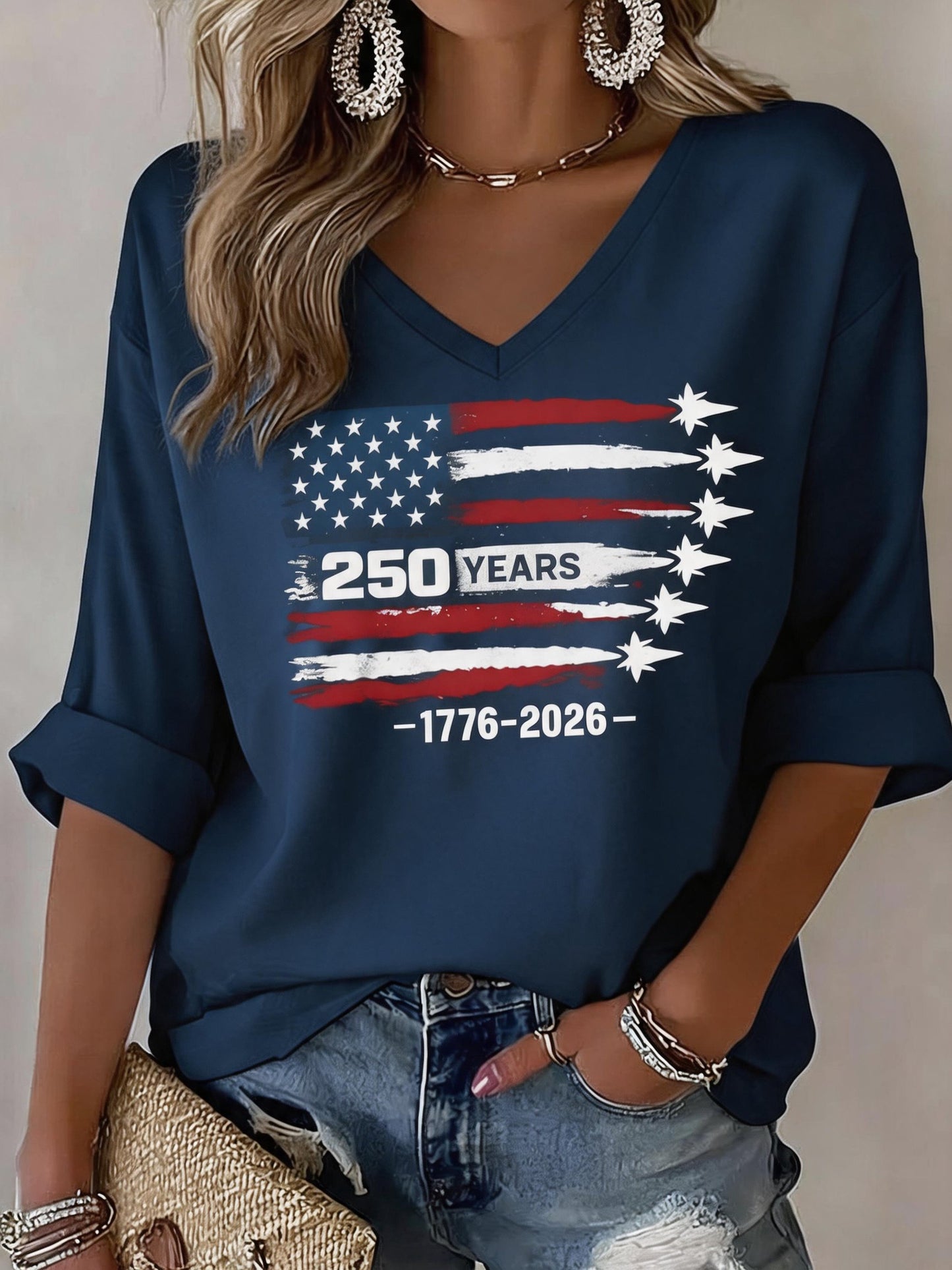 Women's U.S. 250th Anniversary Printed V-Neck T-Shirt