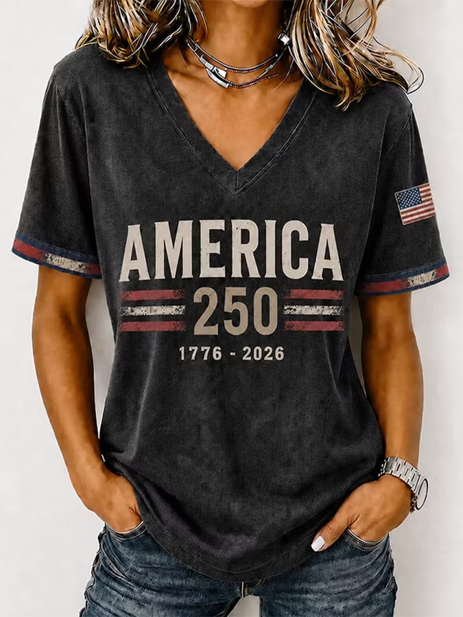 Women's Commemorating The 250th Anniversary Of The Founding Of The United States V-Neck T-Shirt