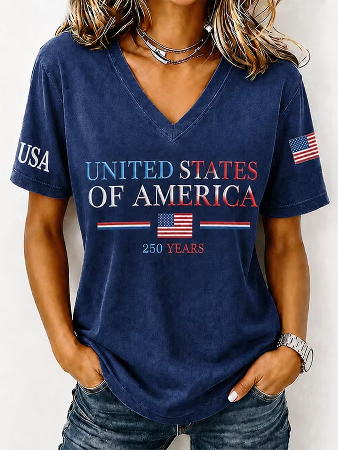 Women's Commemorating The 250th Anniversary Of The Founding Of The United States V-Neck T-Shirt