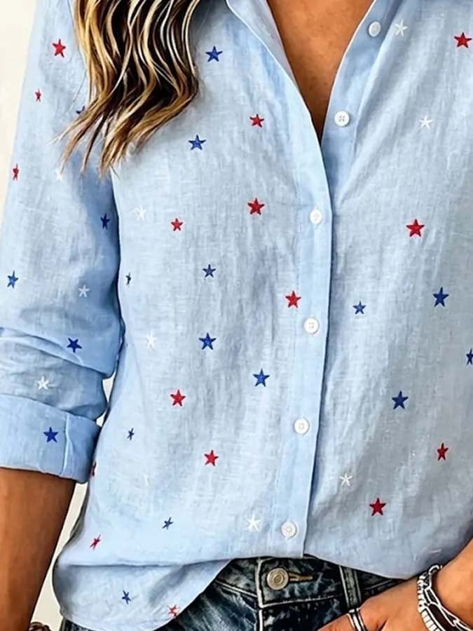 Women'S Casual Cotton And Linen Printed Shirt