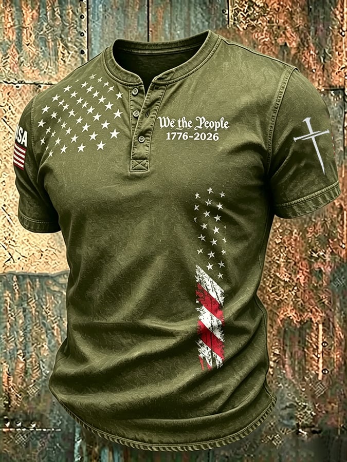 Men's Independence Day We The People 1776-2026 Printed Casual T-Shirt