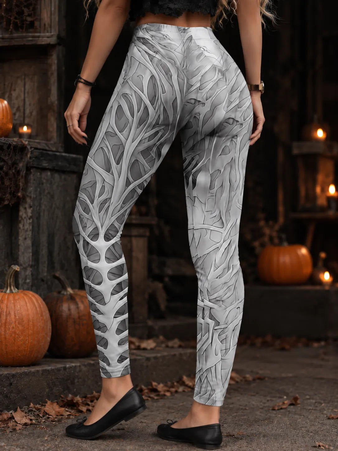 Women's Vintage Horror Skull Face Print Comfy Leggings