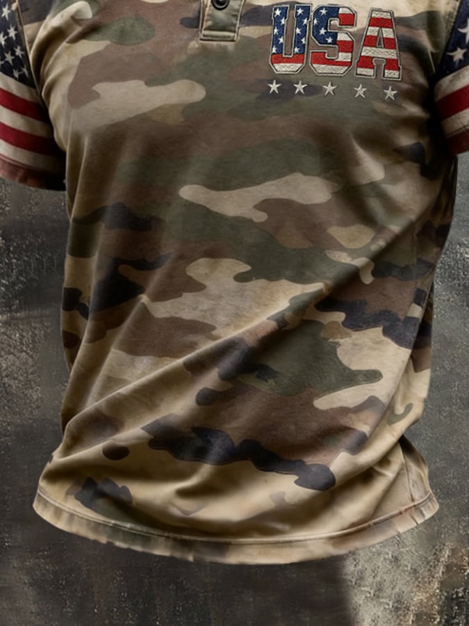 Men's Vintage Independence Day Patriot Henley T-Shirt
