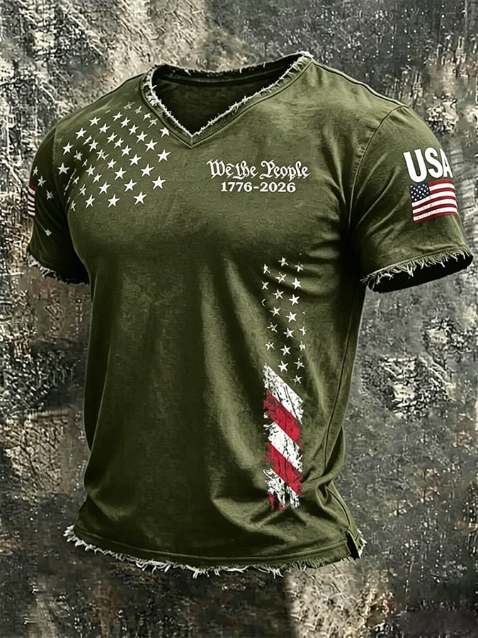 Men's Independence Day We The People 1776-2026 Printed Casual T-Shirt