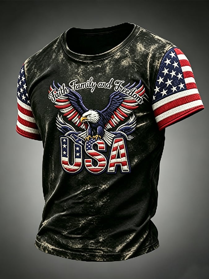 Men'S Casual Crew-Neck T-Shirt With U.S. 250th Anniversary Print