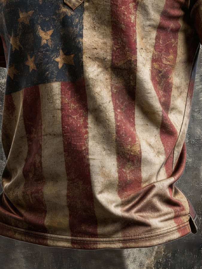 Men's Retro "Patriot" Color-Block Short-Sleeve Polo Shirt