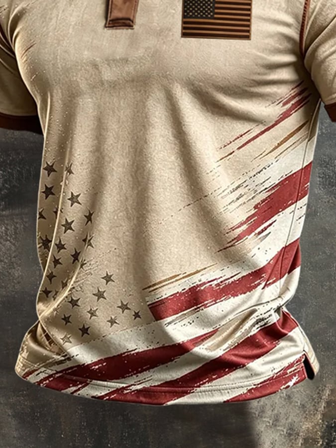 Men's Retro "Patriot" Color-Block Short-Sleeve Polo Shirt