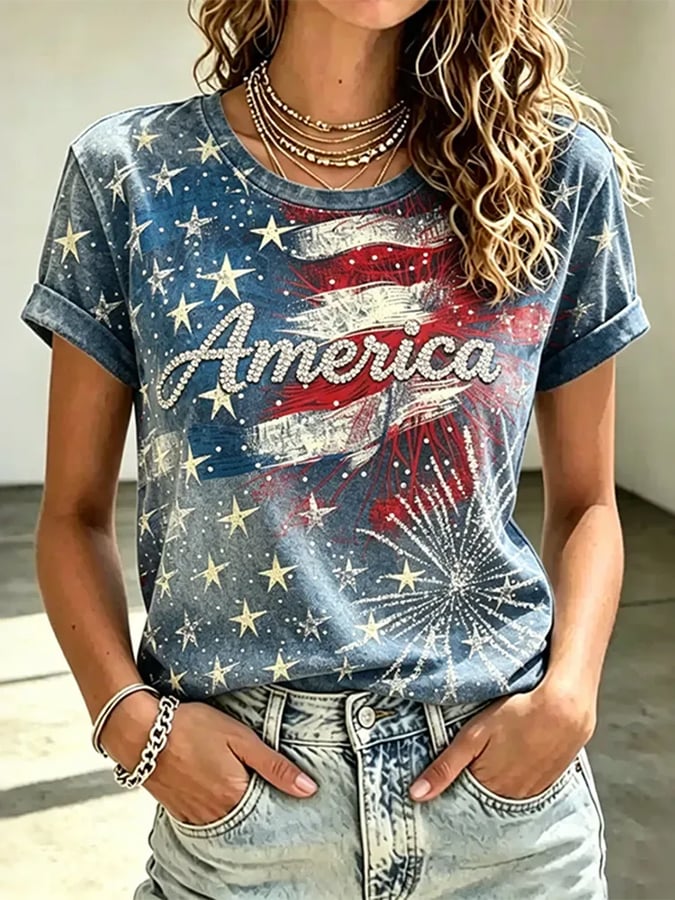 Women'S Independence Day Print Short-Sleeve Top