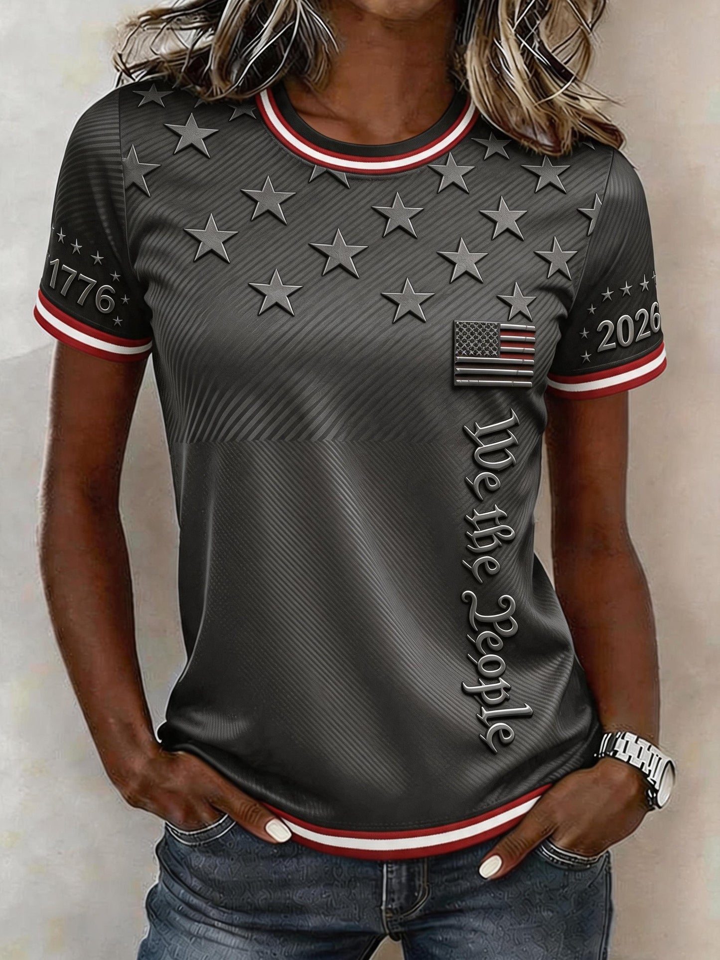 Women'S Casual Independence Day Print Top