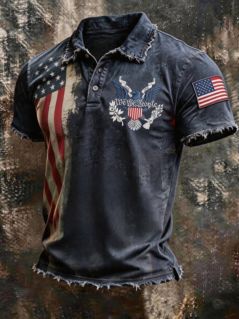 Men's Retro Patriotic Print Casual Short-Sleeve Polo Shirt