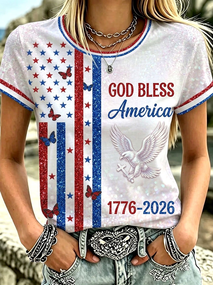 Women's U.S. 250th Anniversary Commemorative Printed Casual V-Neck Top