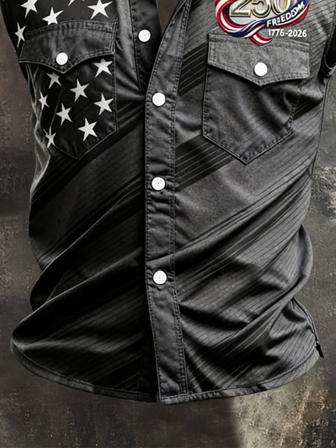 Men's Retro Patriotic Color-Block Printed Sleeveless Shirt