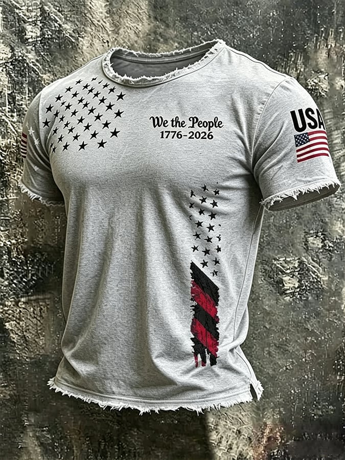 Men's Independence Day We The People 1776-2026 Printed Casual T-Shirt