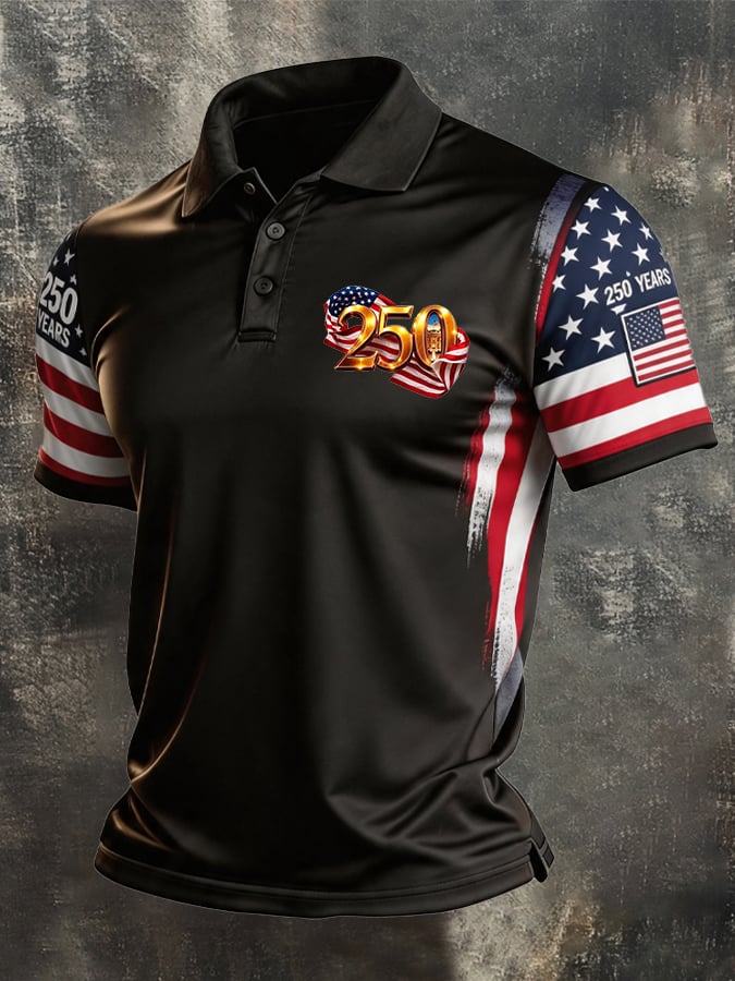 Men's Retro "Patriot" Color-Block Short-Sleeve Polo Shirt