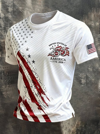 Men's Retro Independence Day Patriot Crew Neck T-Shirt