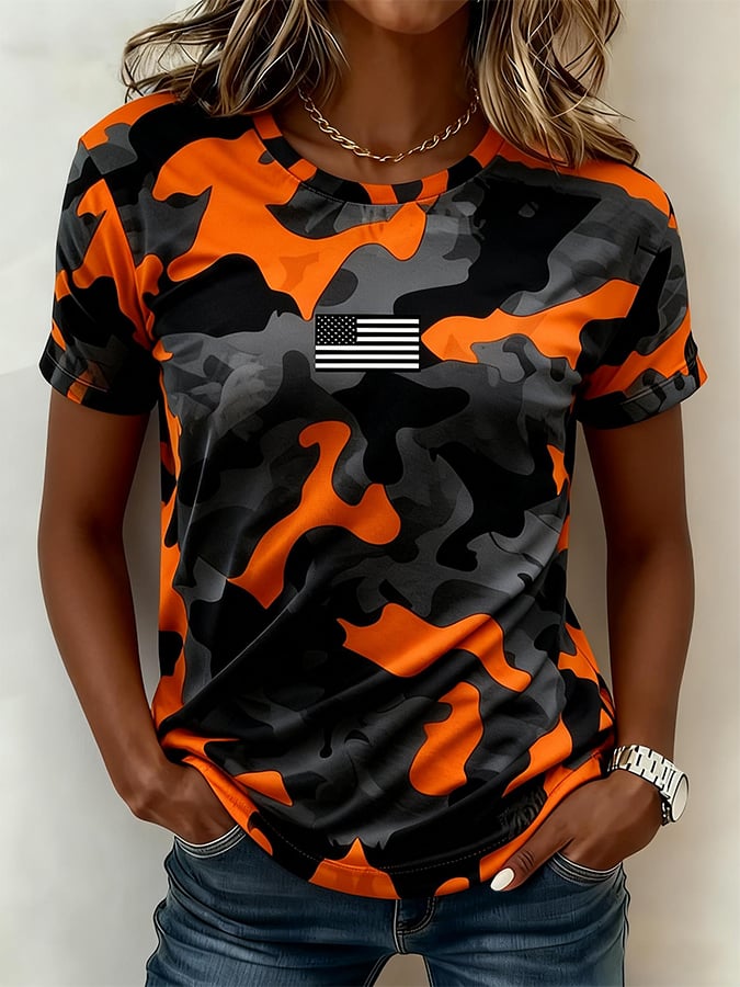 Women's Patriot Camouflage Patchwork Short-Sleeve Top