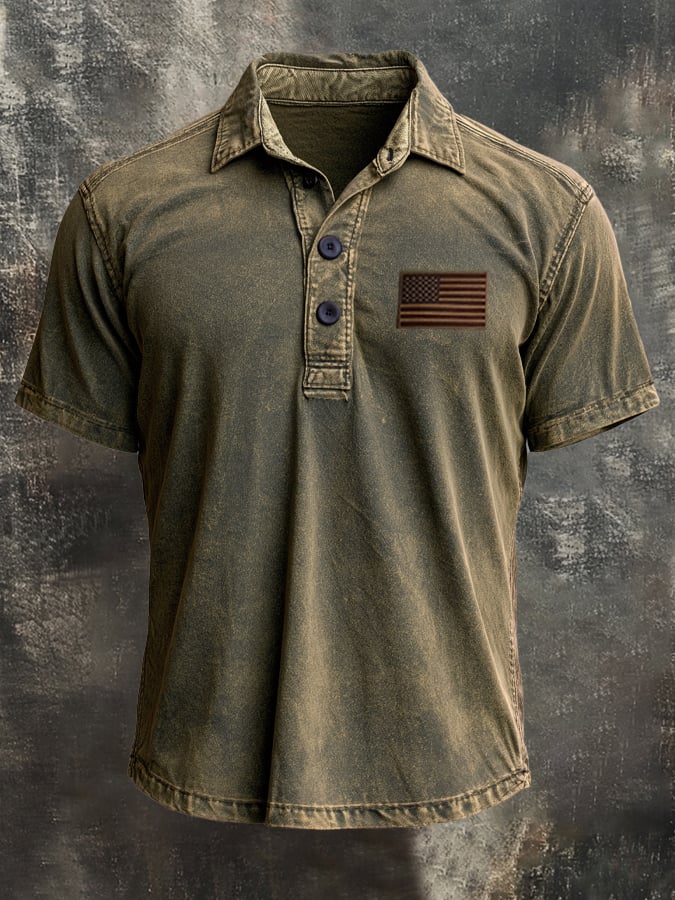 Men's Retro Patriotic Color-Block Polo Shirt