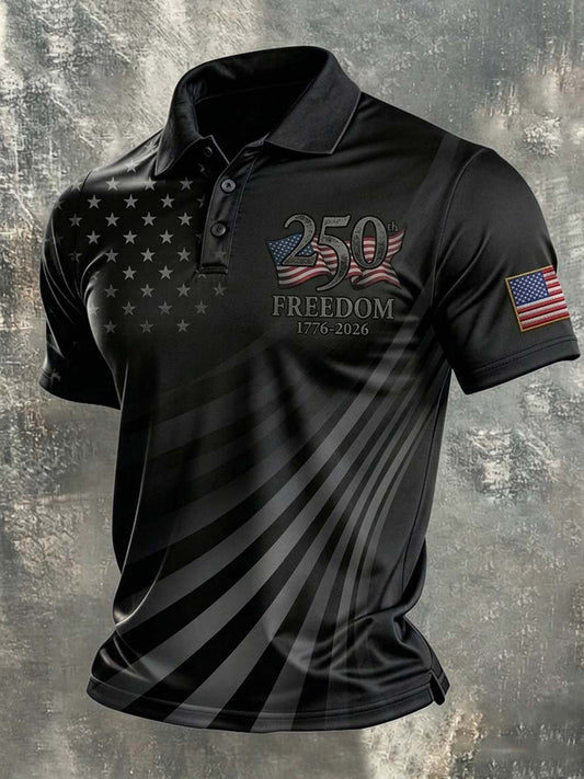 Men's Casual Artistic American 250th Anniversary Flag Print Polo Shirt