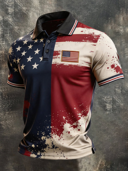Men's Retro "Patriot" Color-Block Short-Sleeve Polo Shirt