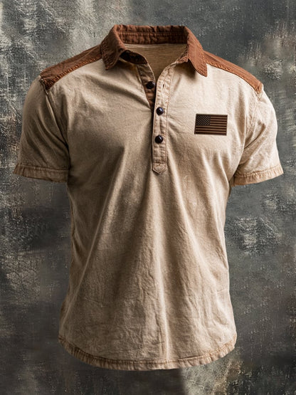 Men's Retro Patriotic Color-Block Polo Shirt