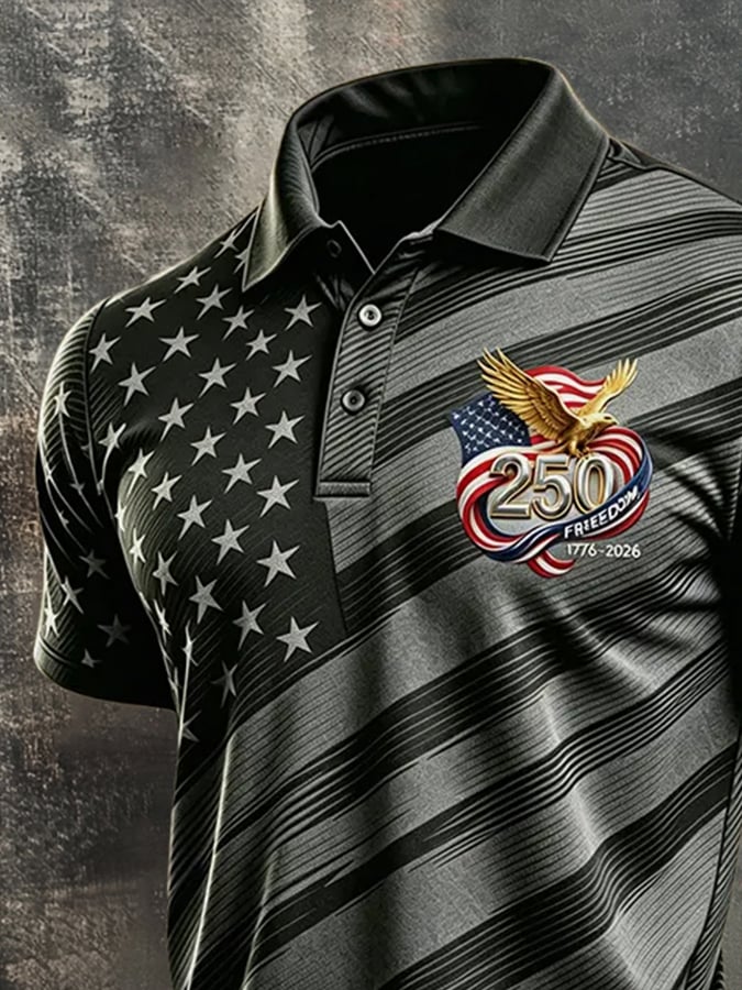 Men's Retro "Patriot" Color-Block Short-Sleeve Polo Shirt