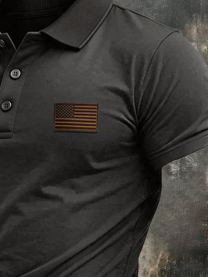 Men's Retro Patriotic Color-Block Short-Sleeve Polo Shirt