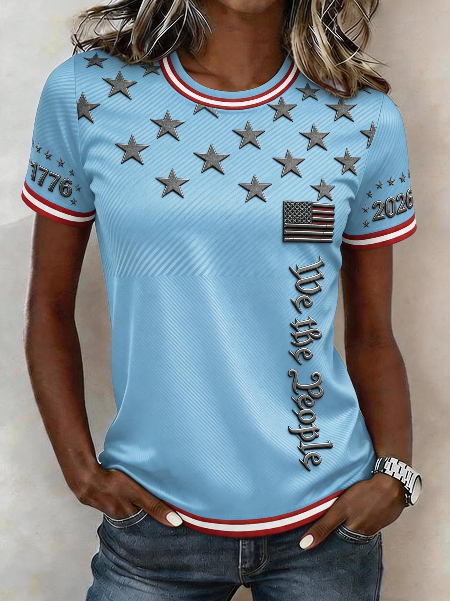 Women'S Casual Independence Day Print Top