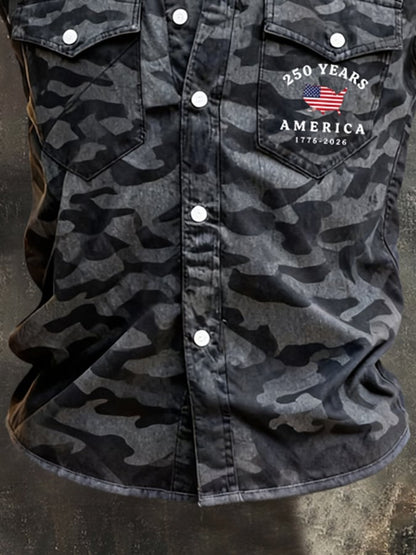 Men's Retro Patriotic Color-Block Printed Sleeveless Shirt