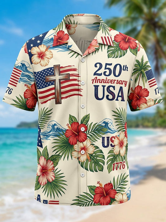 Men's Vacation U.S. 250th Anniversary Linen Short-Sleeve Shirt