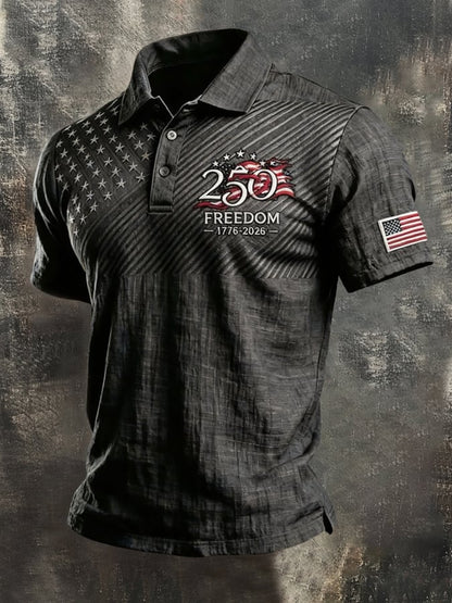 Men'S Vintage Patriotic Cotton-Linen Polo Shirt (Independence Day Style)