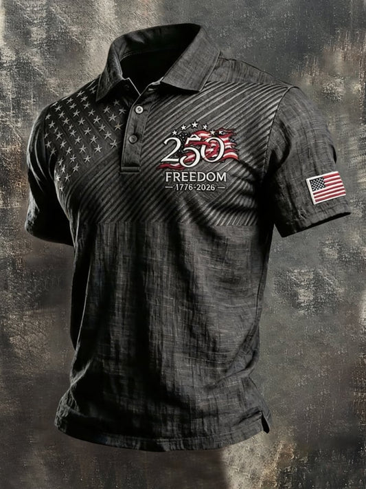 Men'S Vintage Patriotic Cotton-Linen Polo Shirt (Independence Day Style)