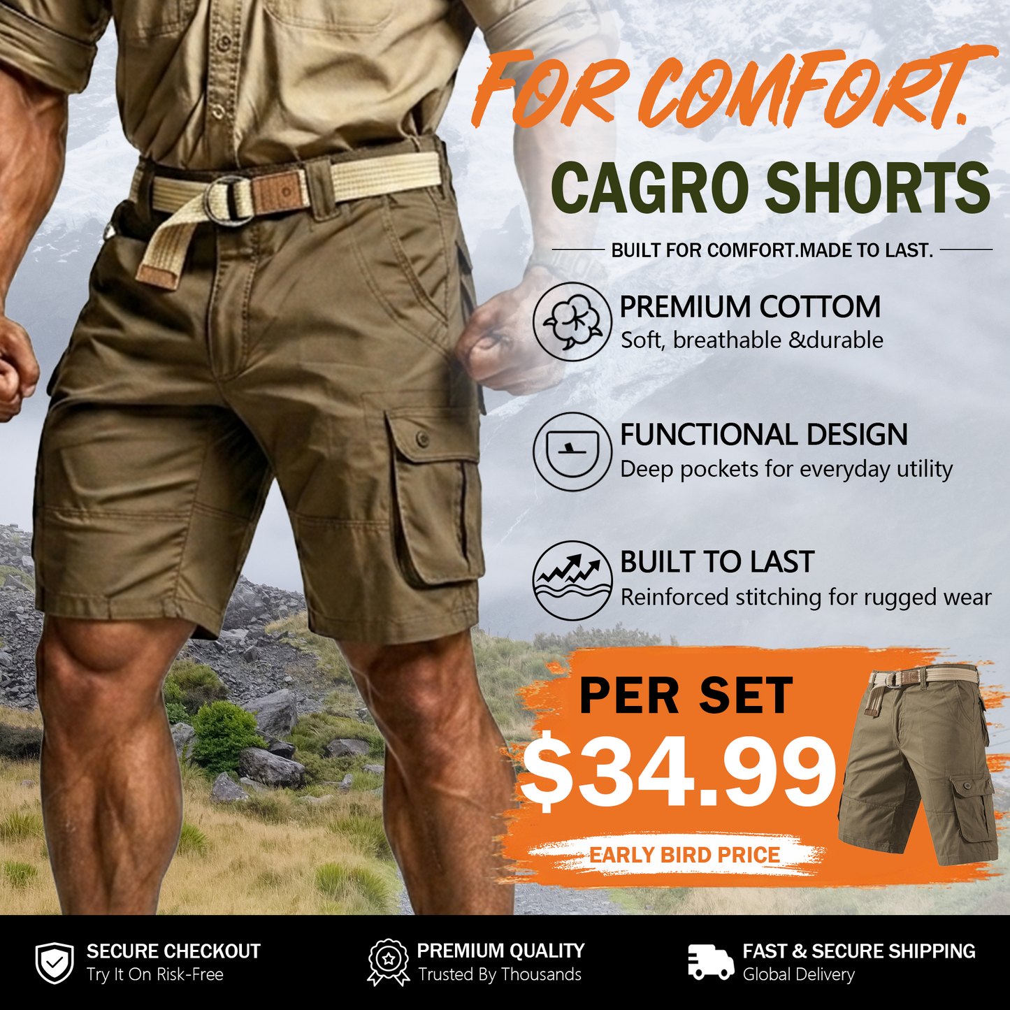Men's Tactical Cargo Shorts with Multifunctional Pockets