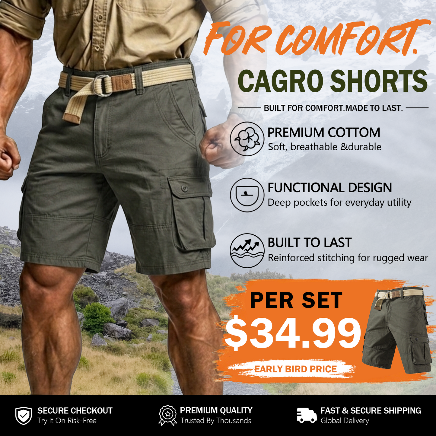 Men's Tactical Cargo Shorts with Multifunctional Pockets