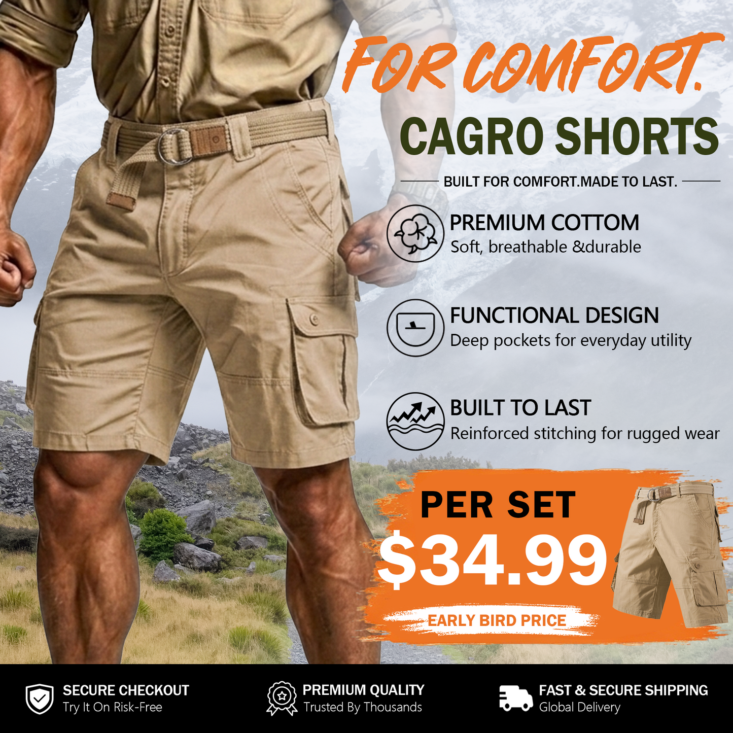 Men's Tactical Cargo Shorts with Multifunctional Pockets