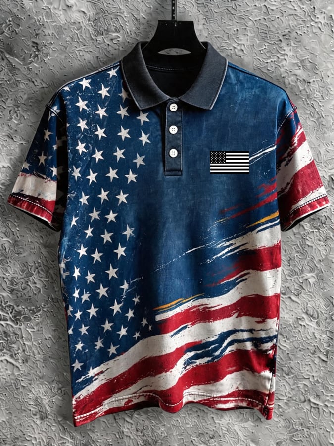 Men's Retro "Patriot" Color-Block Short-Sleeve Polo Shirt