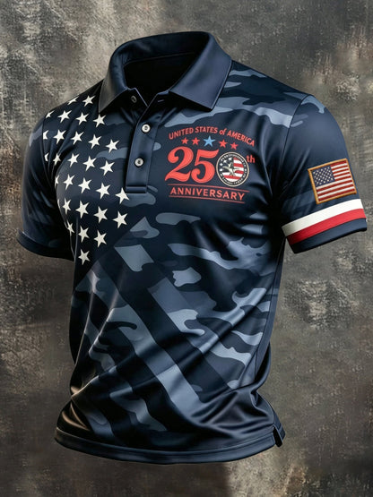 Men's Retro "Patriot" Color-Block Short-Sleeve Polo Shirt