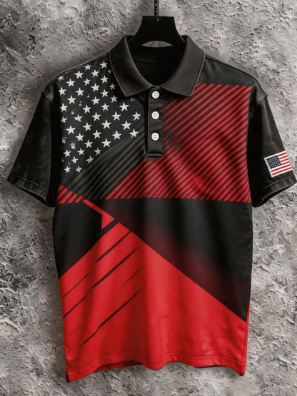 Men's Retro "Patriot" Color-Block Short-Sleeve Polo Shirt