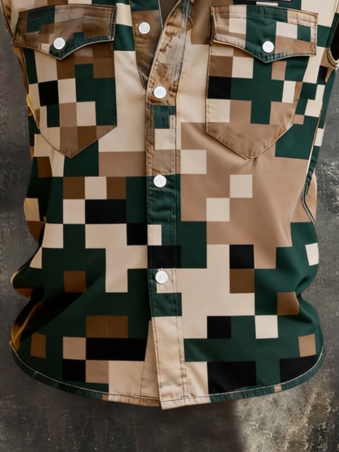 Men's Retro Patriotic Color-Block Printed Sleeveless Shirt