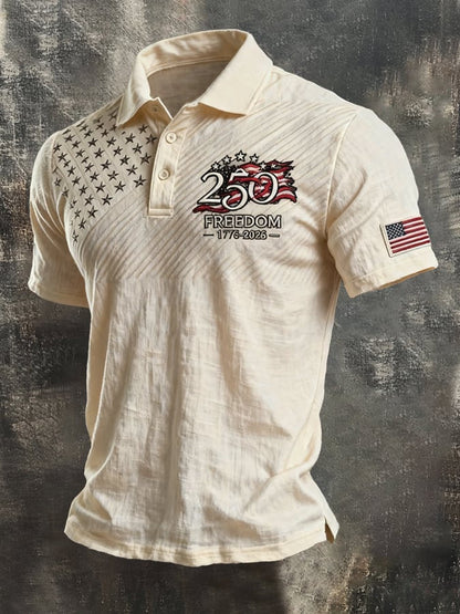 Men'S Vintage Patriotic Cotton-Linen Polo Shirt (Independence Day Style)
